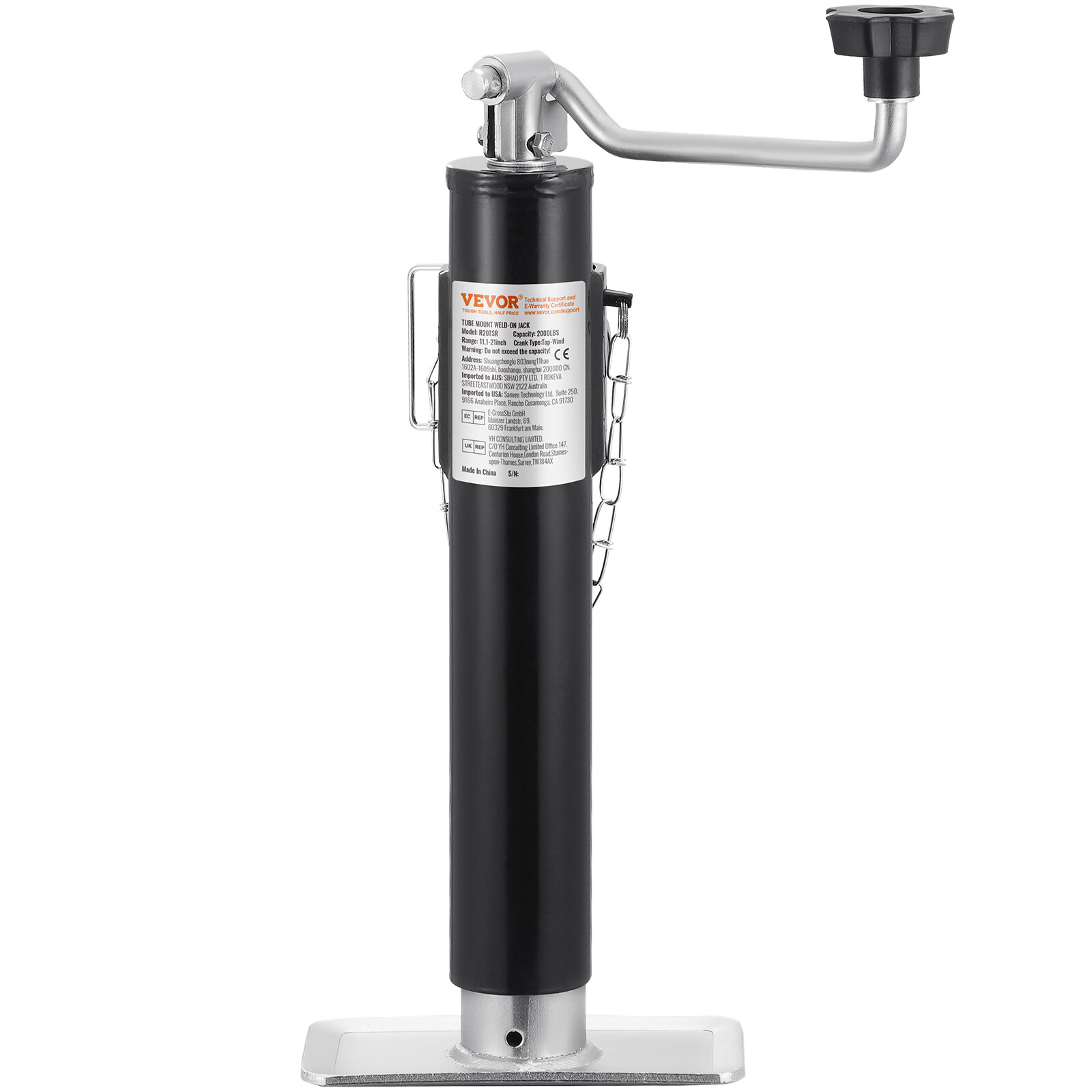 Trailer Jack Weld-on Pipe Mount Swivel Trailer Jack 2000 lbs 10" Travel