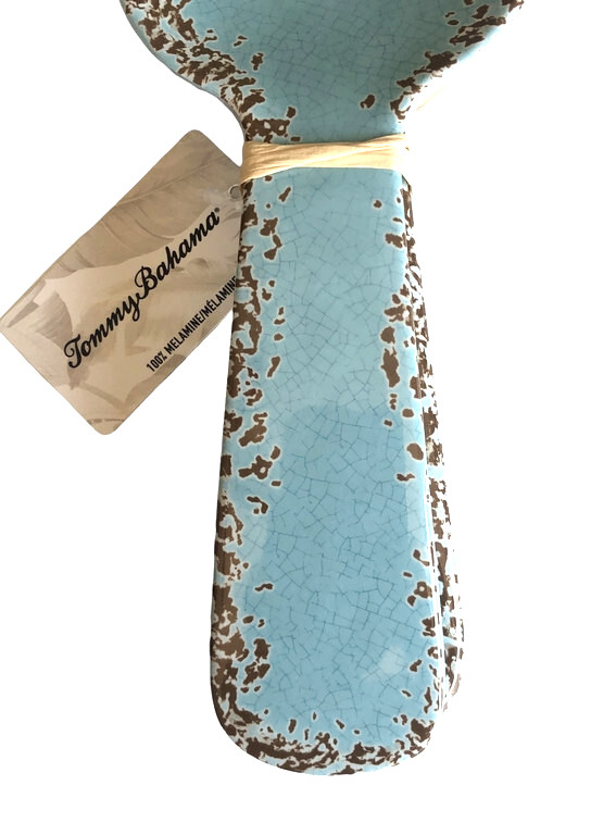 Tommy Bahama Speckled Salad Server Set Serving Spoon Fork Light Blue Rustic 11"