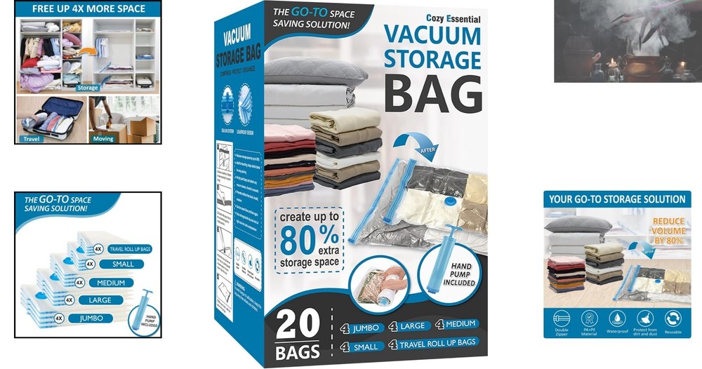 Effortless Space-Saving: 20 Pack Vacuum Storage Bags with Various Sizes & Pump