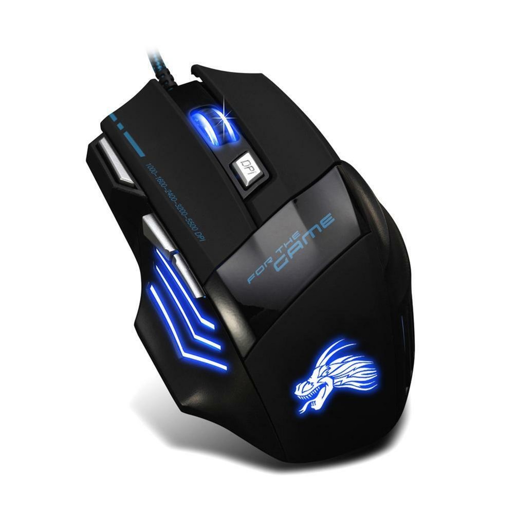 5500DPI LED Optical USB Wired Gaming Mouse 7 Buttons Gamer Computer Mice Black