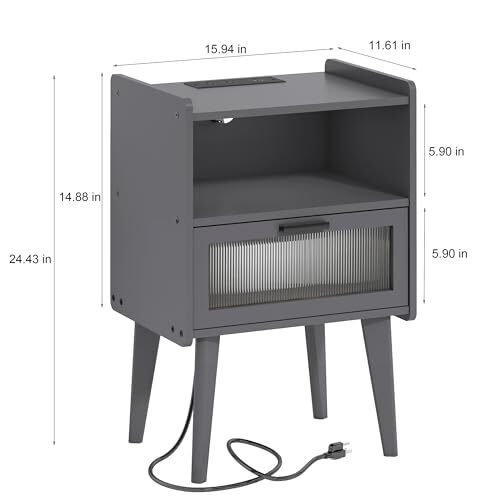 Nightstand with Charging Station, Bedside Tables Grey End Table Side Table