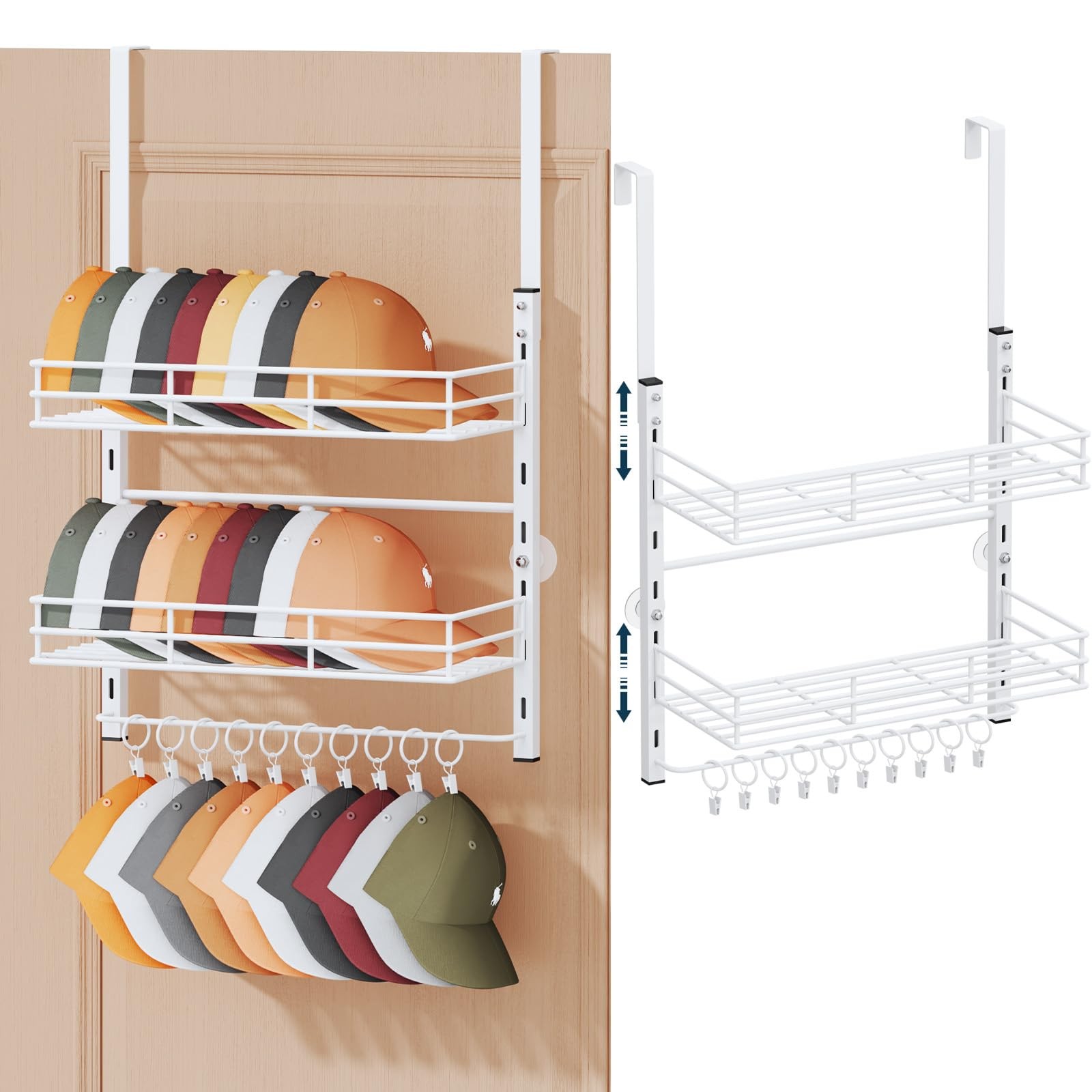 Over Door Hat Organizer  3 Tier Wall Mounted Hat Rack with 2 Adjustable Metal...