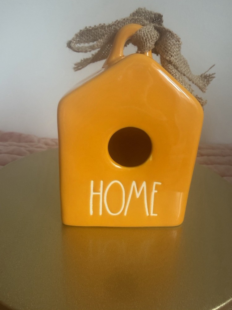 Rae Dunn Ceramic Bird House Orange Artisan Collection Hanging Small Square
