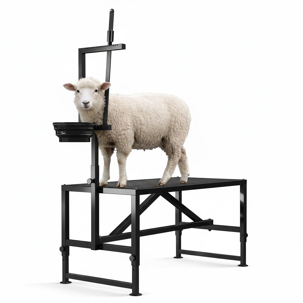 Heavy Duty 47" 600LBS Goat Milking Stand w/Feed Bin,Adjustable Headpiece & Legs
