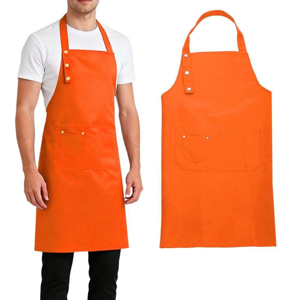 Kitchen Cooking Aprons, Adjustable Neck Strap Apron with Pocket, Orange
