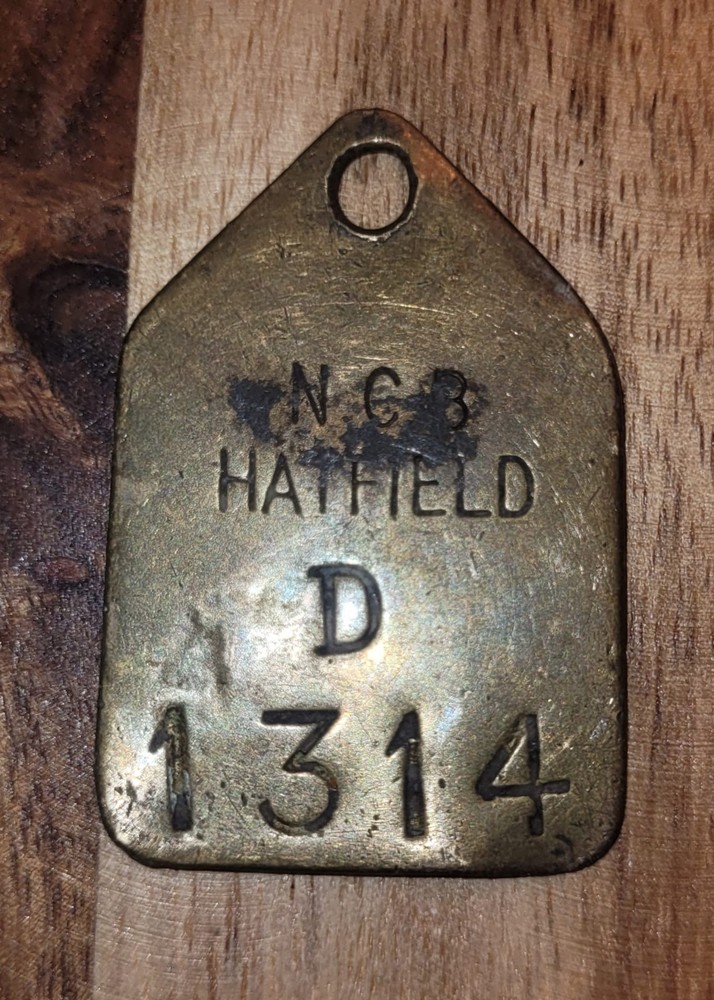 HATFIELD Colliery Pit Check Tally - marked HATFIELD    D  D1314 Coal