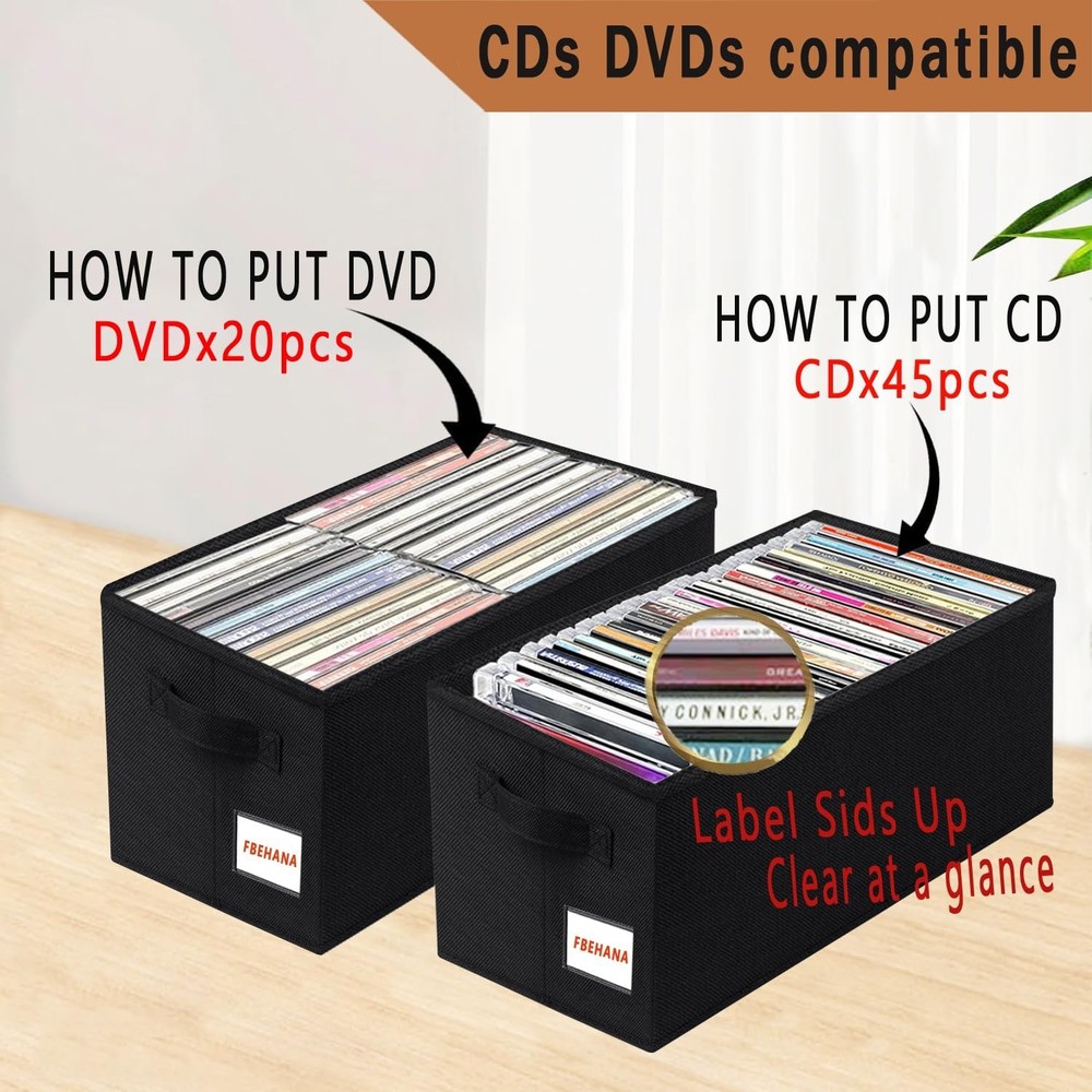 CD Storage Box, CD Organizer, Stackable DVDstorage case with lid,4Pack CD hol...