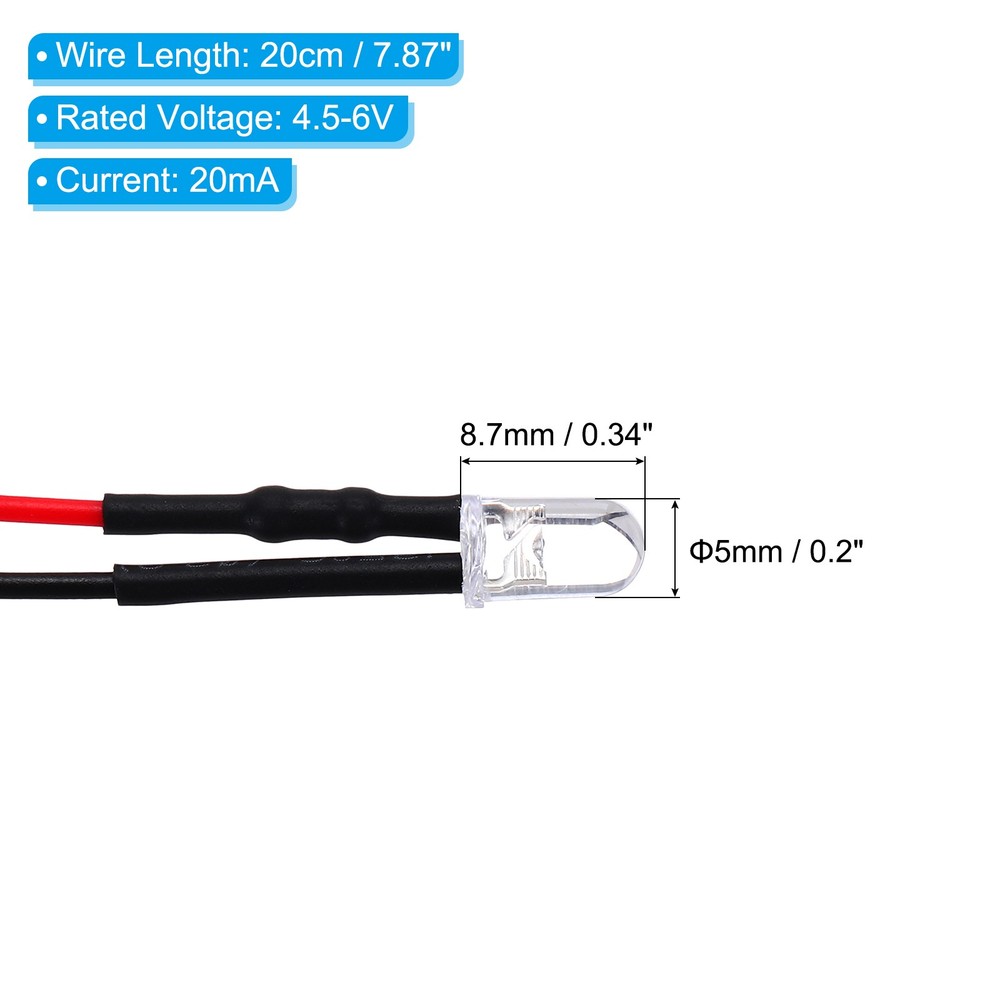 5mm LED Diode Light, 40 Pcs 4.5-6V DC, Cold White Light