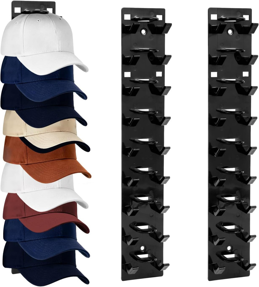 2 Pack Black Hat Organizer - Hat Rack for Wall & Cap Organizer, Strong Adhesive