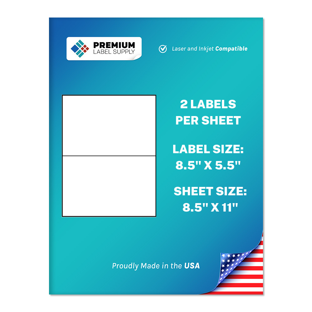 1000 Premium 8.5" X 5.5" Half Sheet Self Adhesive Shipping Labels -PLS Brand-
