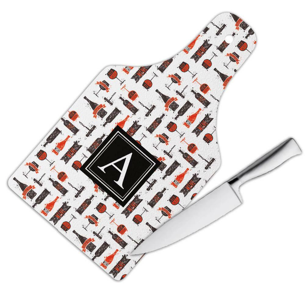 Gift Cutting Board : Red Wine Sketch Delicate Bottle Glass Corkscrew Pattern