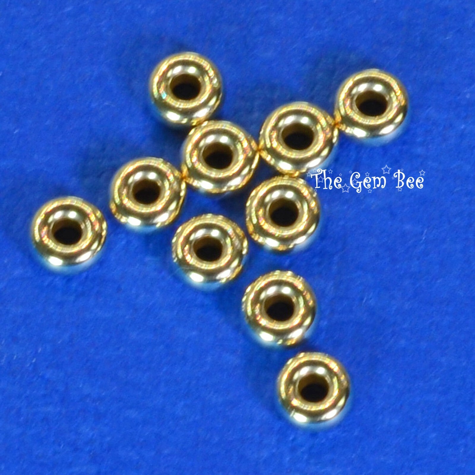 3.2mm 14k Solid Gold Smooth Donut Rondelle Bead Spacer (10)