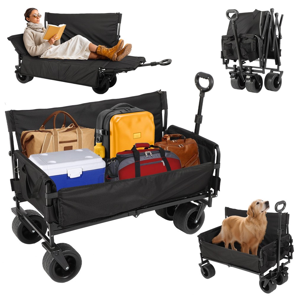 440LBS Collapsible Folding Wagon, Multi-functional Sofa Seat Reclining Camping