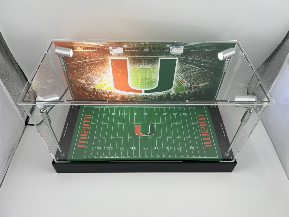 Miami Hurricanes Custom 2 Mini Helmet Display Case W/ LED Lights