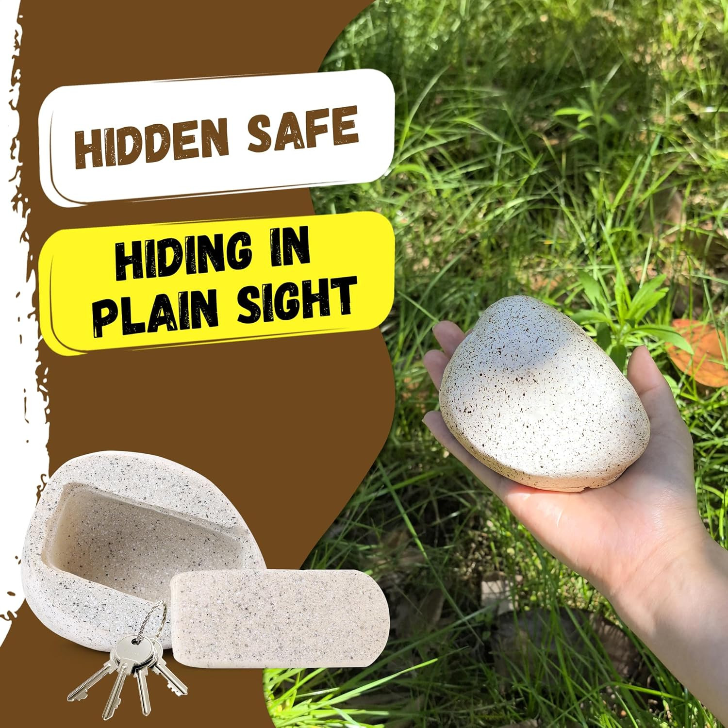 Fake Rock Key Hider Safe for Outdoor Garden or Yard, Large Size Fake Stone Hidde