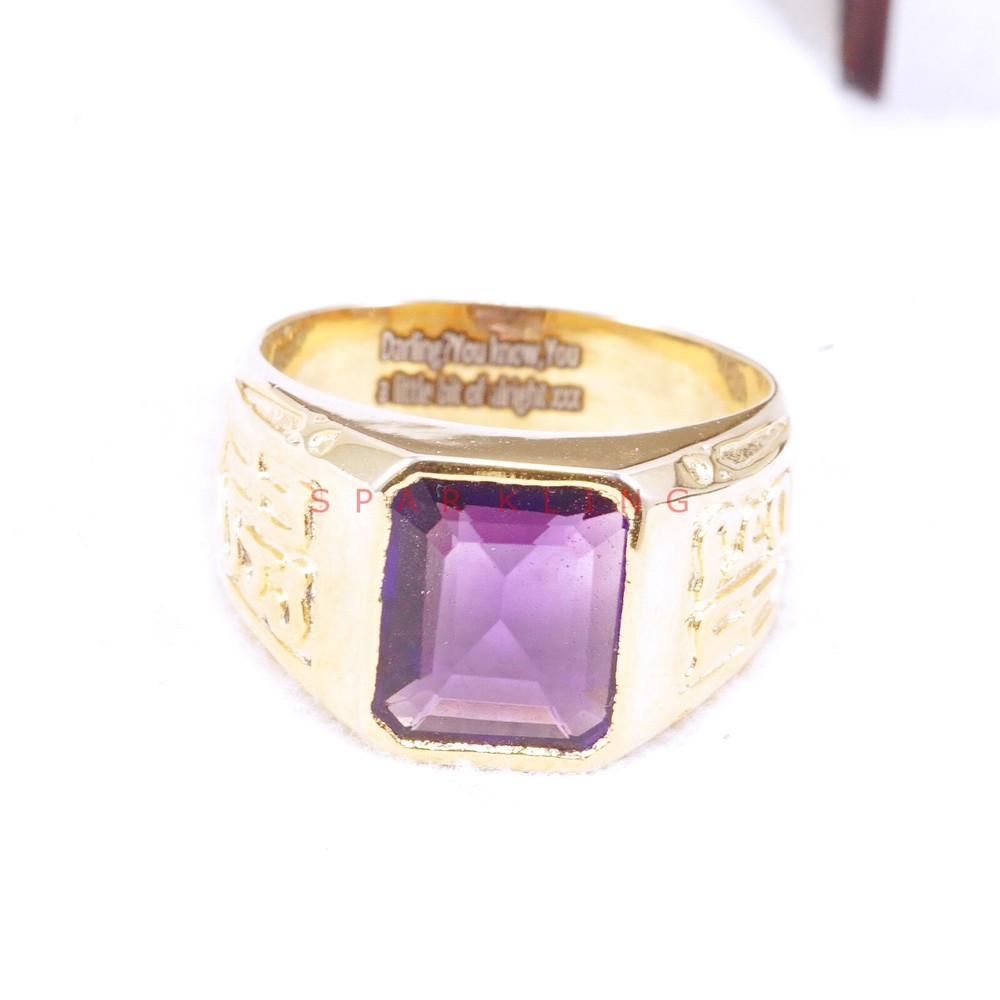 Amethyst Emerald Cut With 14K Solid Gold Ring For Men's #E493