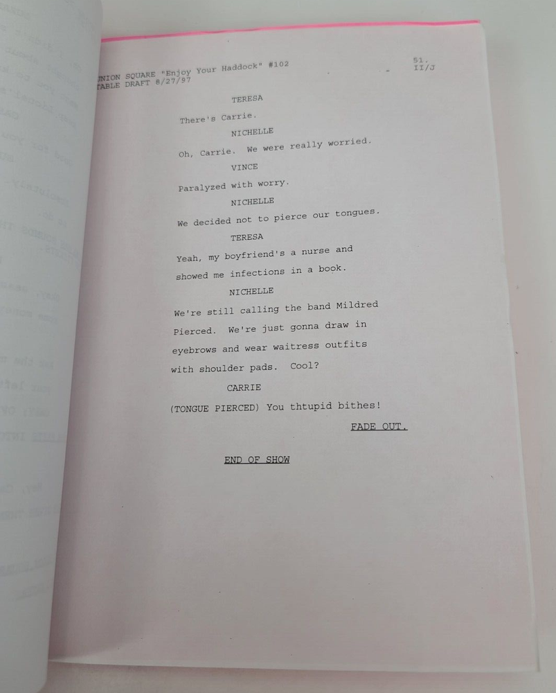 UNION SQUARE / George McGrath 1997 TV Script, Jazzmun "Enjoy Your Haddock"