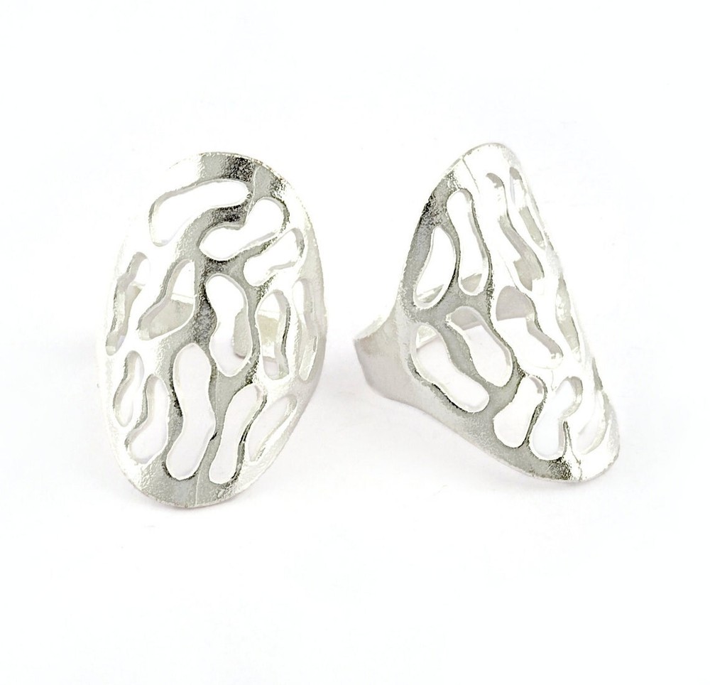 Oval Statement Adjustable Ring ShinySilver Plated Brass 18mm 8US inner size 3281