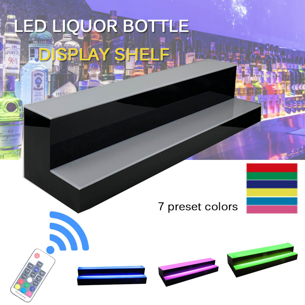 LED Lighted Liquor Bottle Display Shelf Bar Stand Wine Bottle Stand 80CM 2-Layer