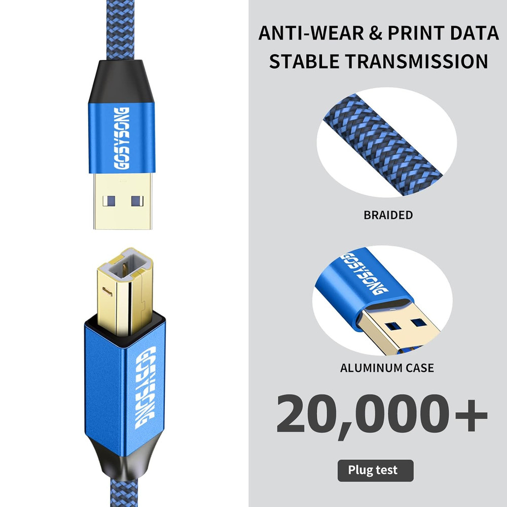 30Ft USB 2.0 Printer Cable - High Speed Type a to Type B, Compatible with HP, Ca