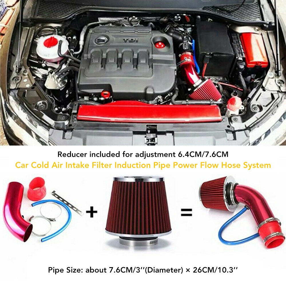 3" 76MM Universal Car Cold Air Intake Kit Induction Pipe Hose System Red Sturdy