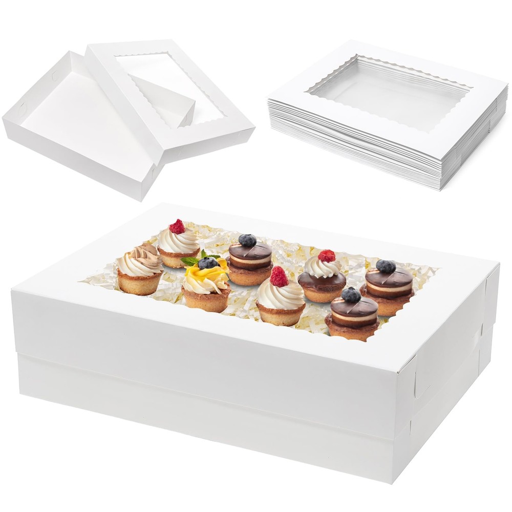 10pcs 19x14x5 Half Cake Boxes with Window Rectangle 1/2 Bakery Boxes for Past...