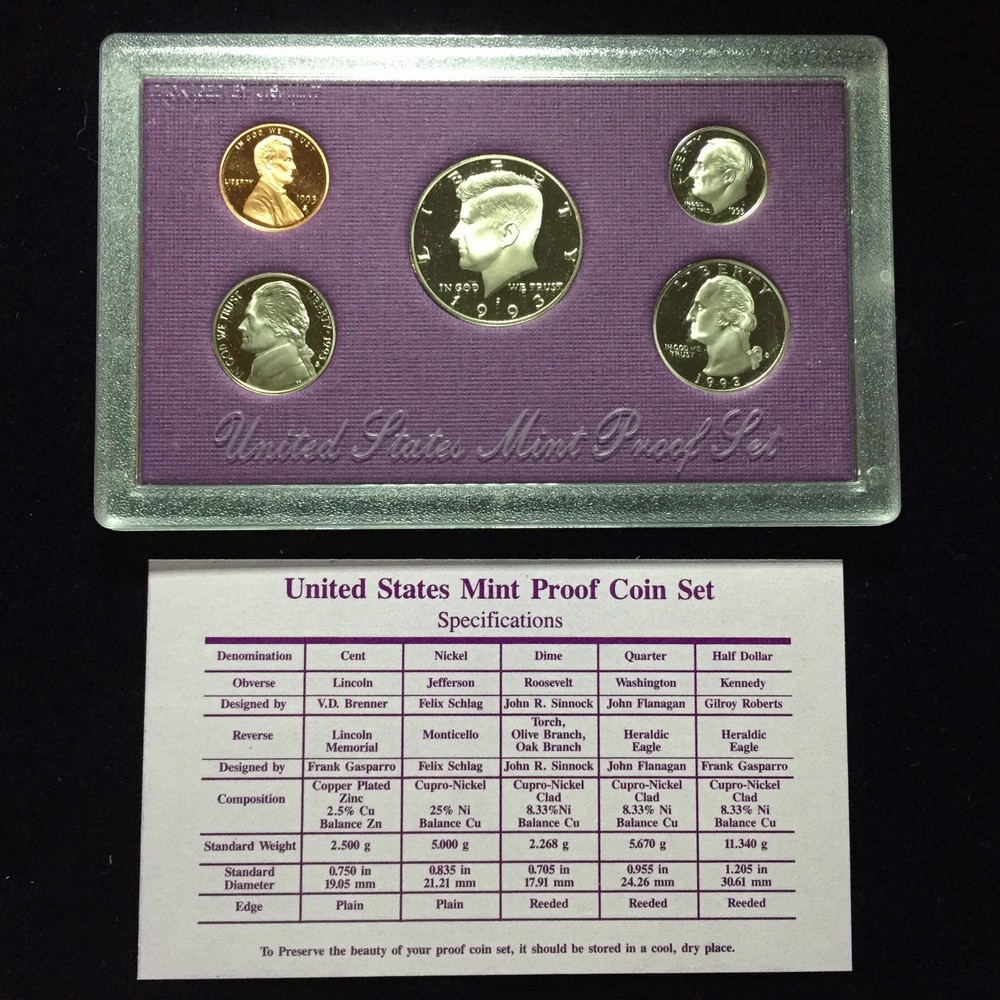 1993 US Mint Proof Set 5 Piece Clad Set COA
