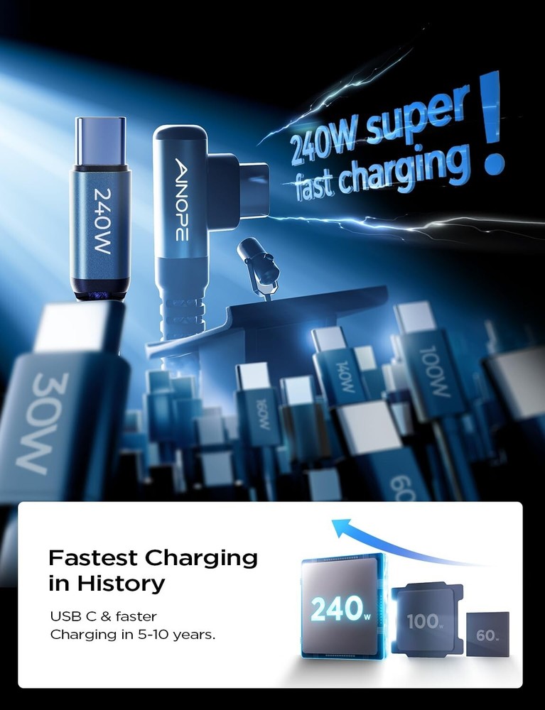 AINOPE 240W USB C to USB C Right Angle Fast Charging Cable