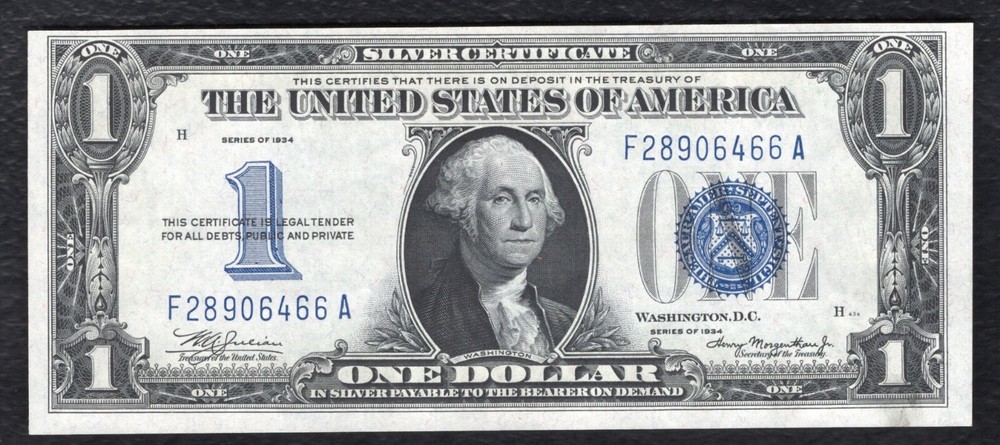 FR 1606 1934 $1 ONE DOLLAR “FUNNYBACK" SILVER CERTIFICATE NOTE UNCIRCULATED