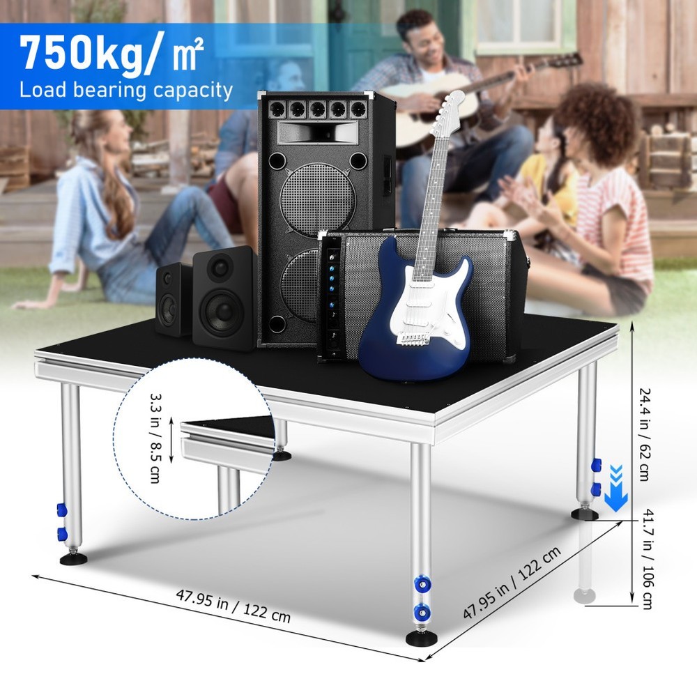 4 x 4 FT Portable Stage Platform Adjustable Height Stage Riser with Folding Legs