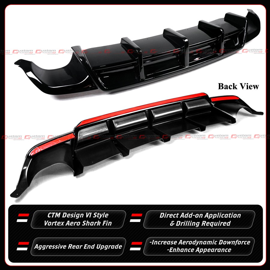 For 21-25 Lexus IS300 IS350 CTM V1 Gloss Black Rear Diffuser + Corner Extensions