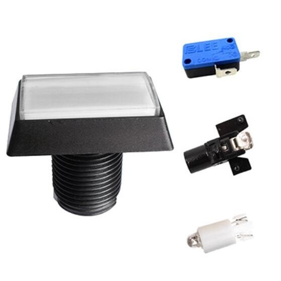 White Arcade Square Rectangle Buttons LED Push Illumilated W/ Microswitch B