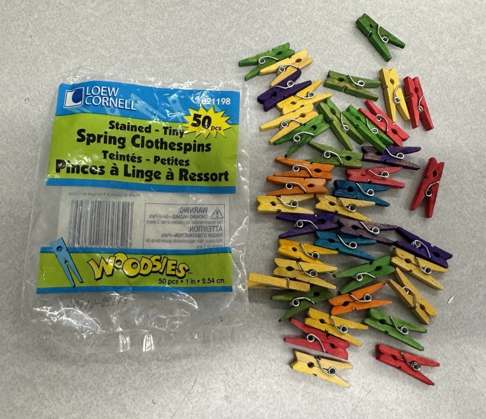 Loew Cornell - Colored Tiny-Spring Clothespins - approx. 39 about 1" Open Pack