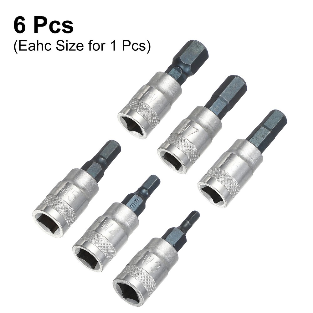 5Pcs Hex Bit Socket Set 1/4" Drive 1.5" Length S2 Steel Bit CR-V Socket