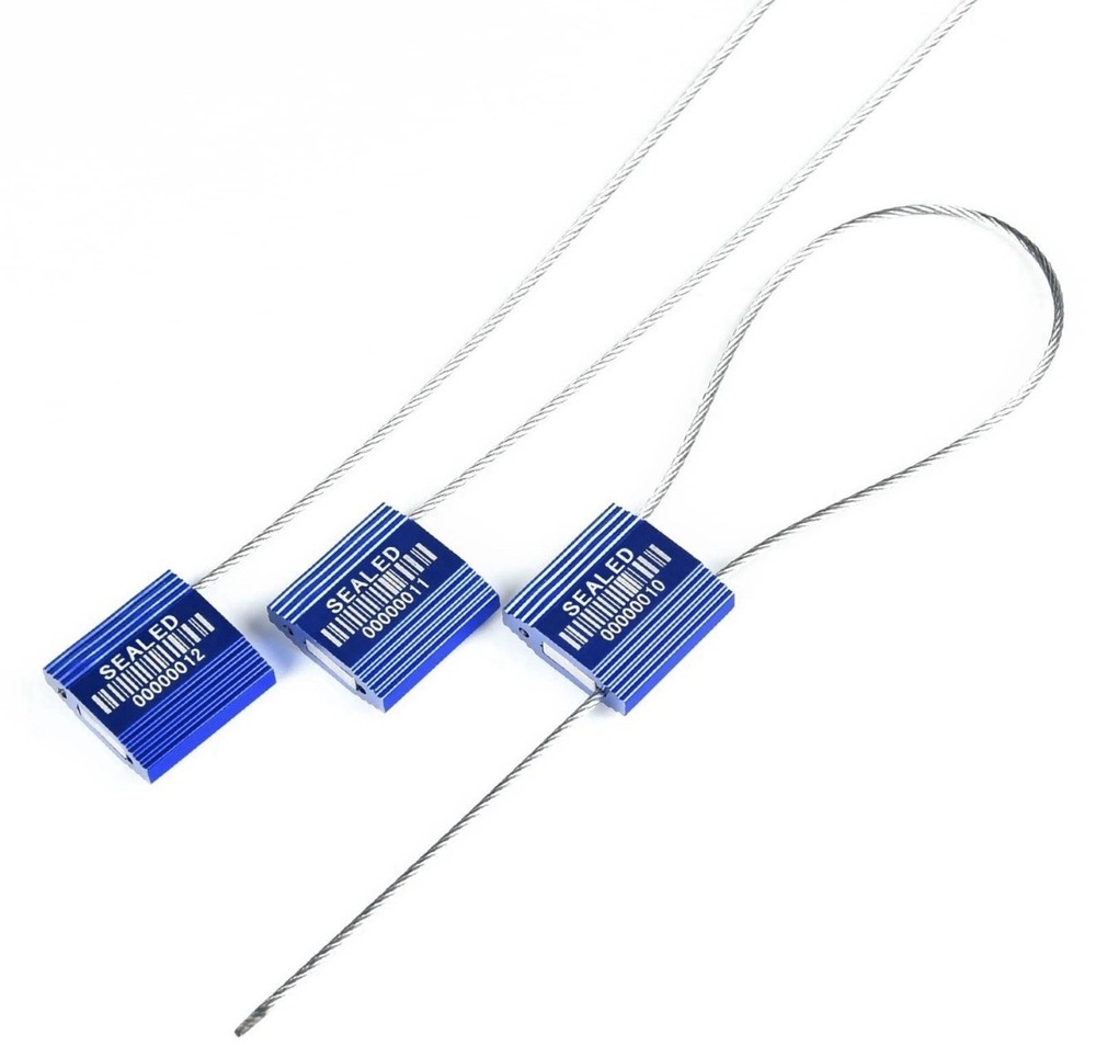 45 Blue High Security Cable Seals Pull Tight Numbered Barcode Steel Wire Tags