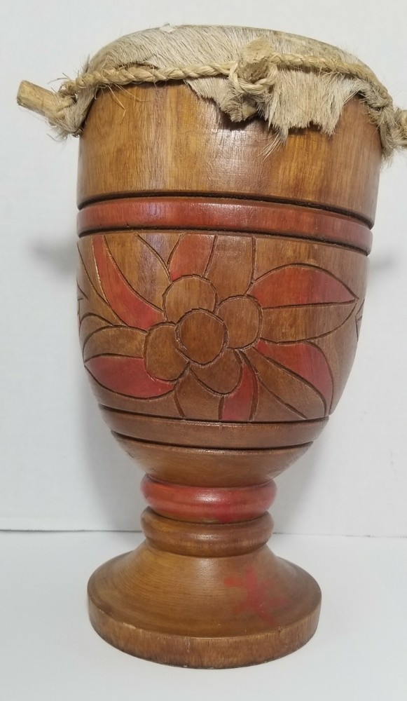 Djembe African Hand Drum Carved Flower