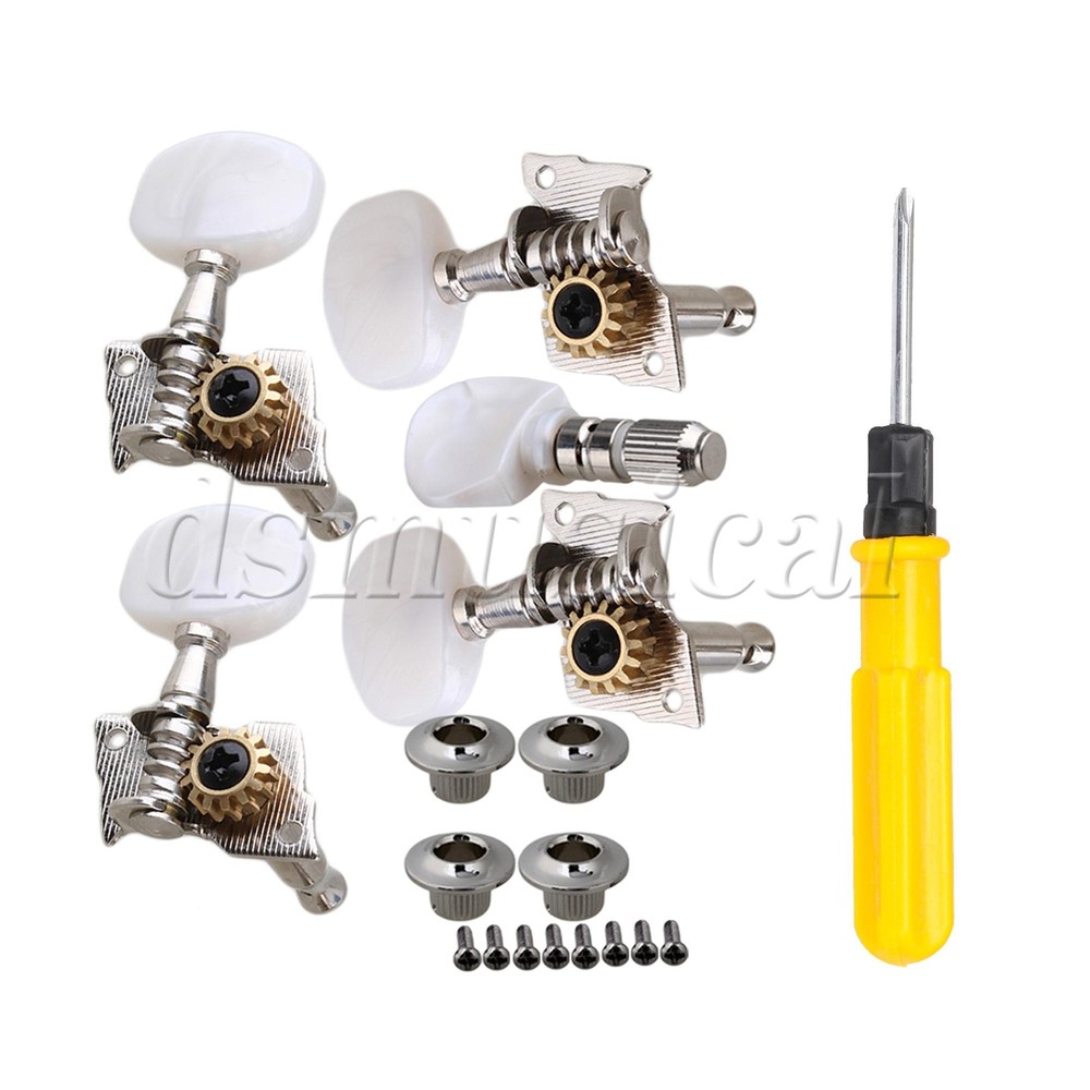 6 Pcs Banjo Machine Heads 2 Left 2 Right Silver with Screwdriver Kit