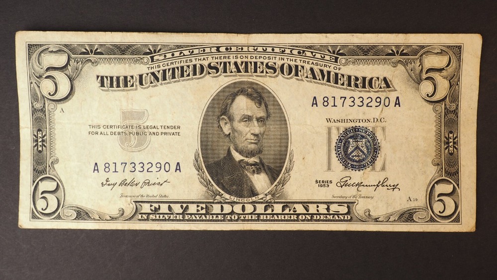 1953  $5 SILVER CERTIFICATE *NICE  NOTE* FREE SHIPPING  S3595