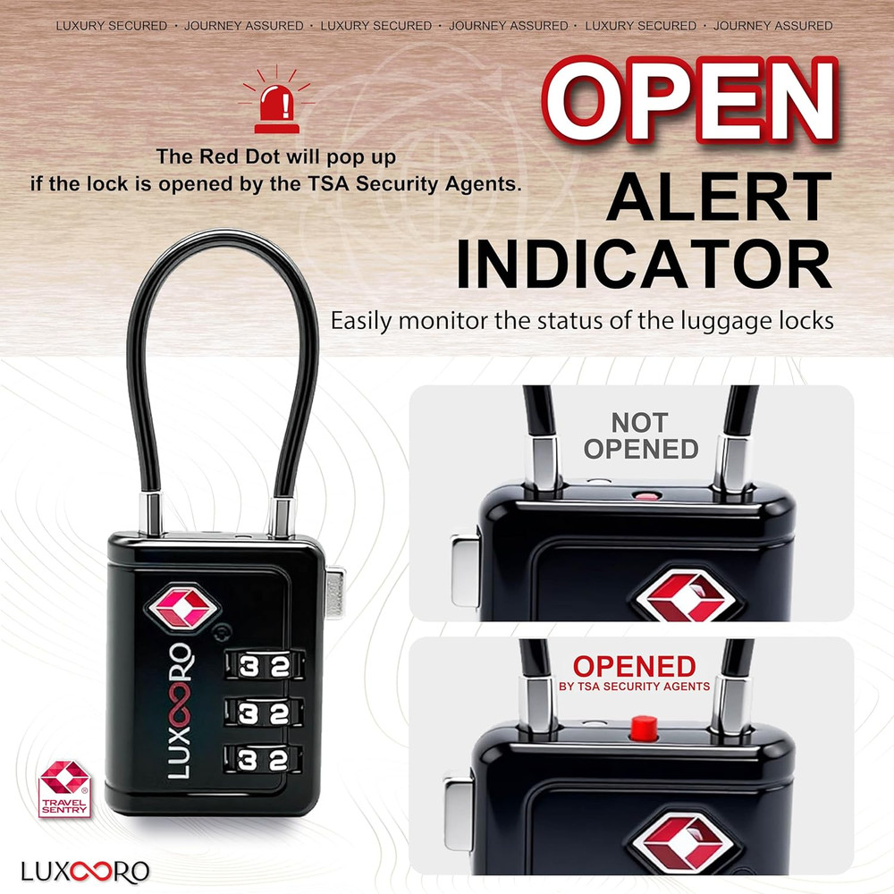 TSA Approved Luggage Lock with Alert Indicator, 3-Digit Resettable Combination D