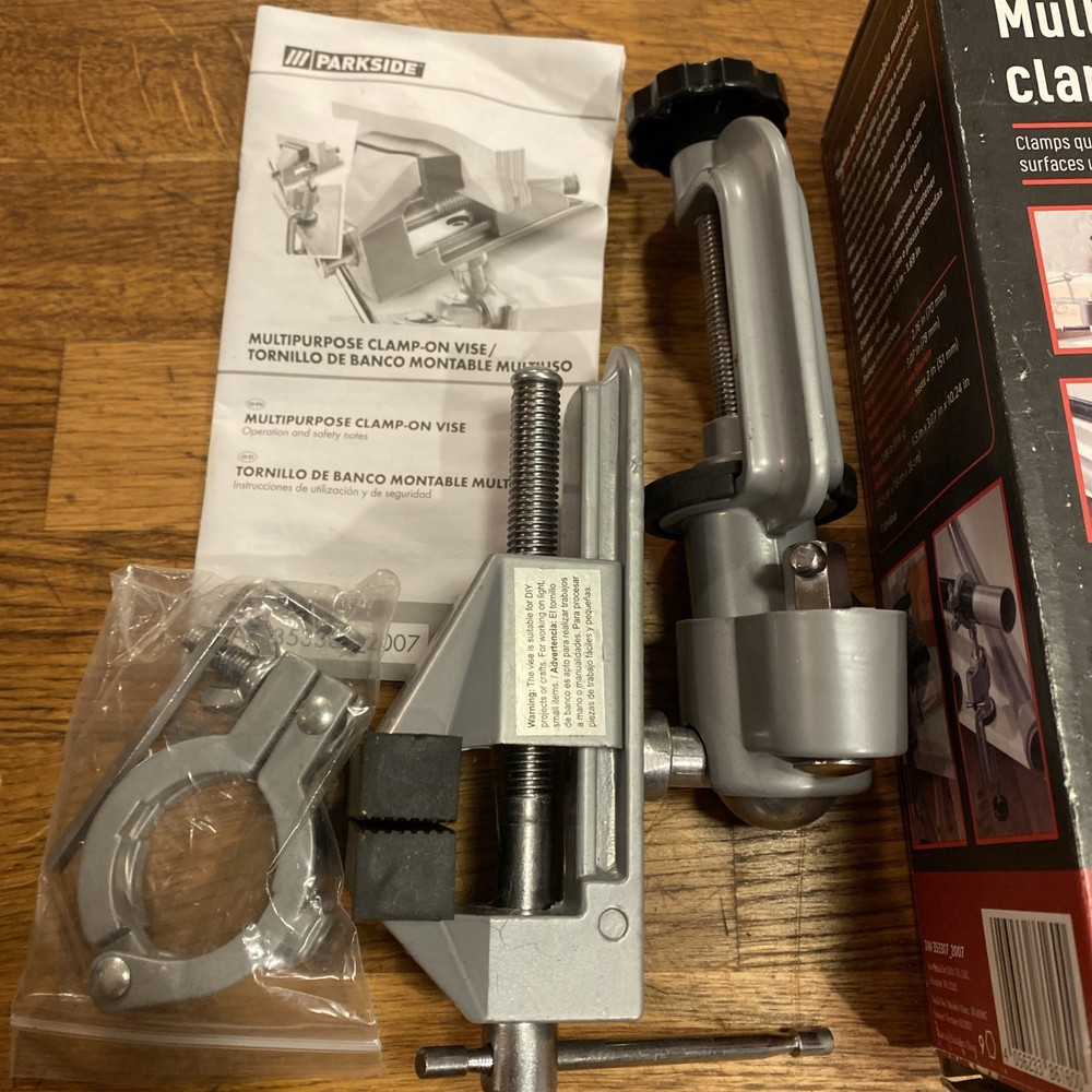 Parkside Clamp-on Adjustable Swivel Vice Shop Jaw Width 3” Tools Open Box