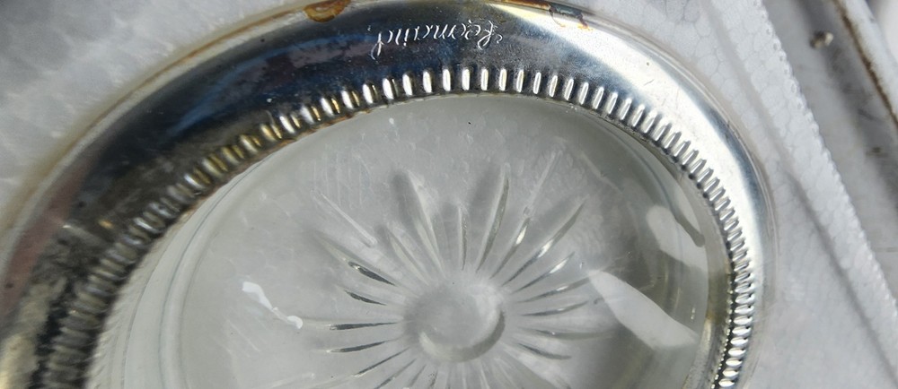 Vintage Leonard Silverplate Crystal Coasters (4)