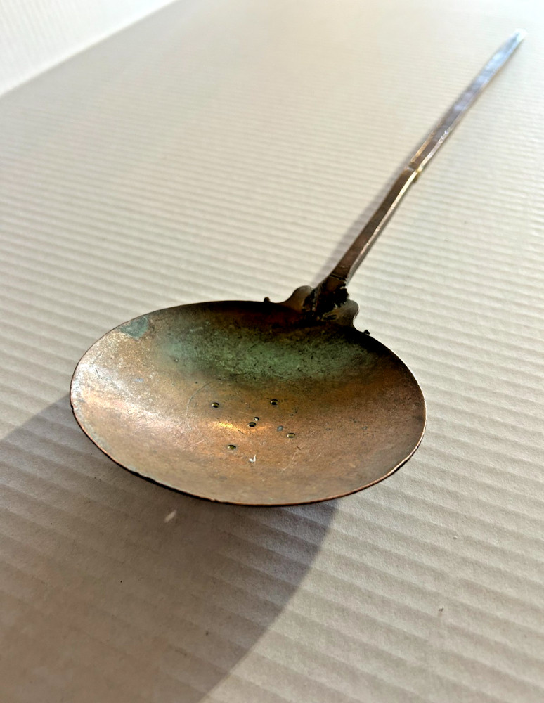 Vtg. Hand Made 19" Copper Skimmer Spoon