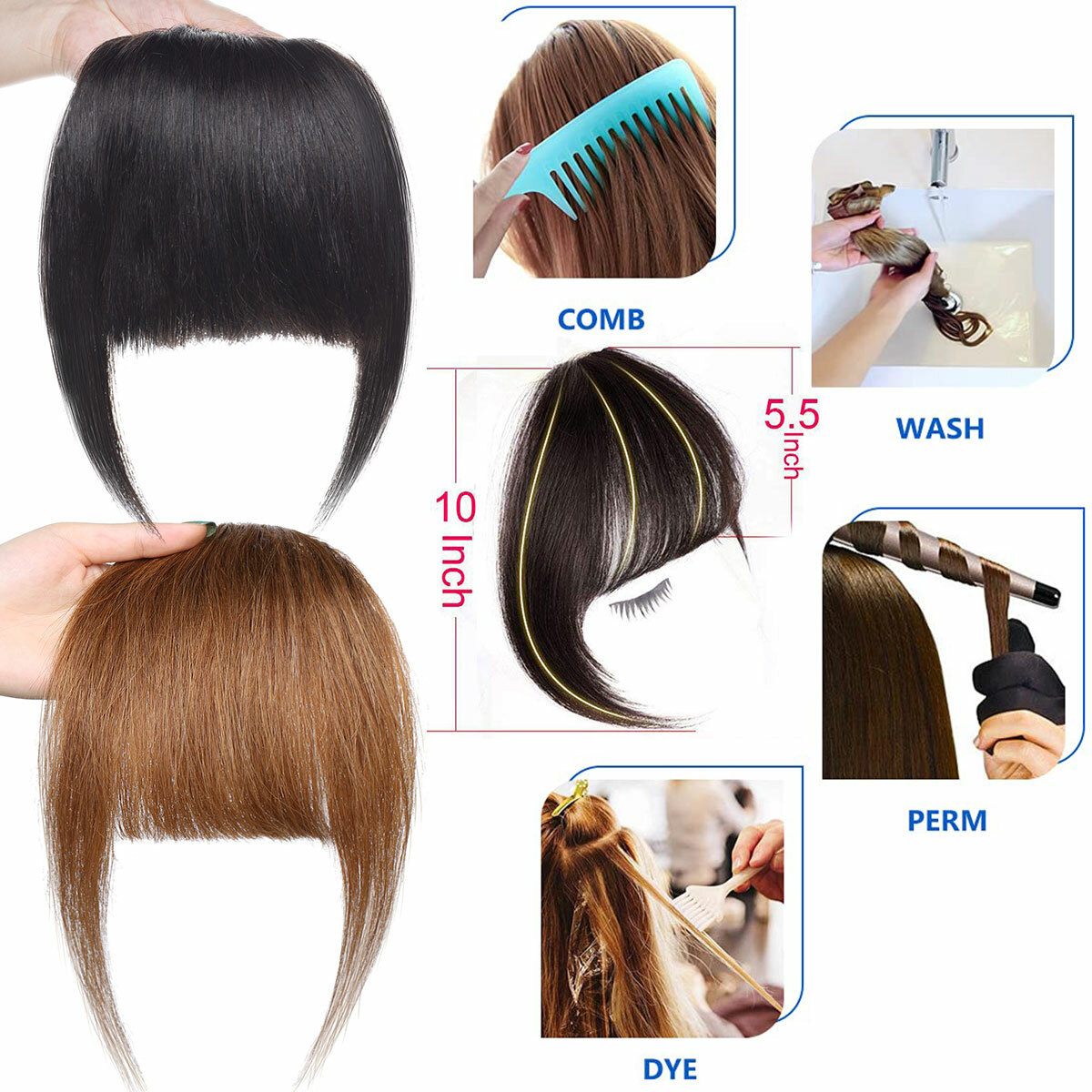 Clip In 100% Remy Air Thick Fringe Bangs Human Hair Extensions Hairpiece Topper