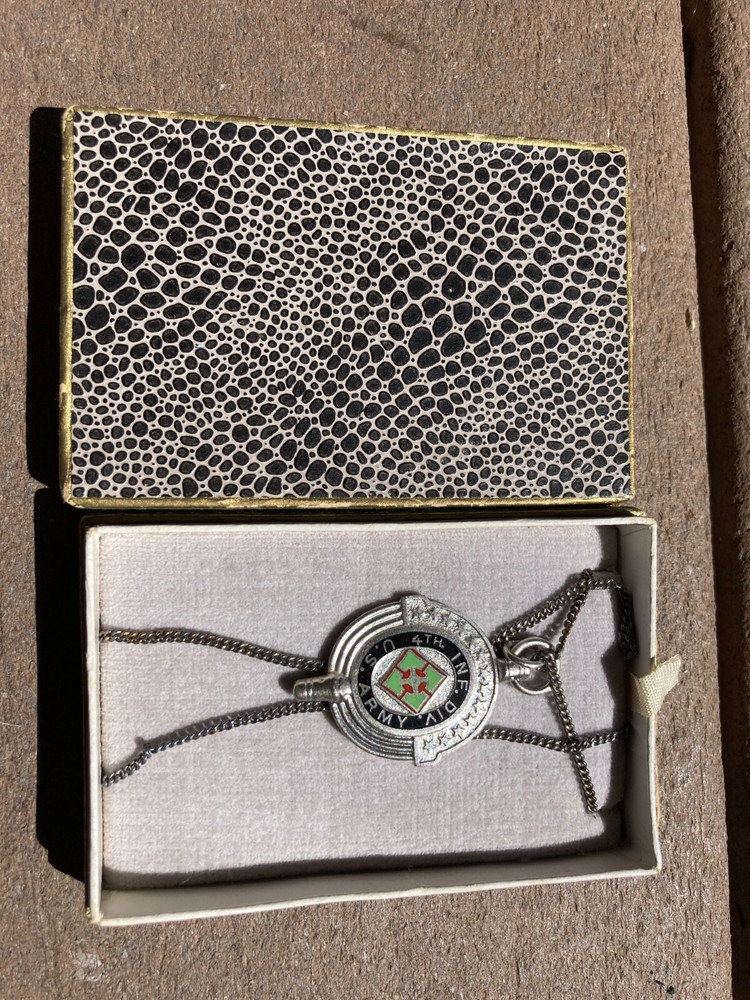 WW2 Occupation 4th Infantry Division Souvenir Key Charm Necklace Sterling