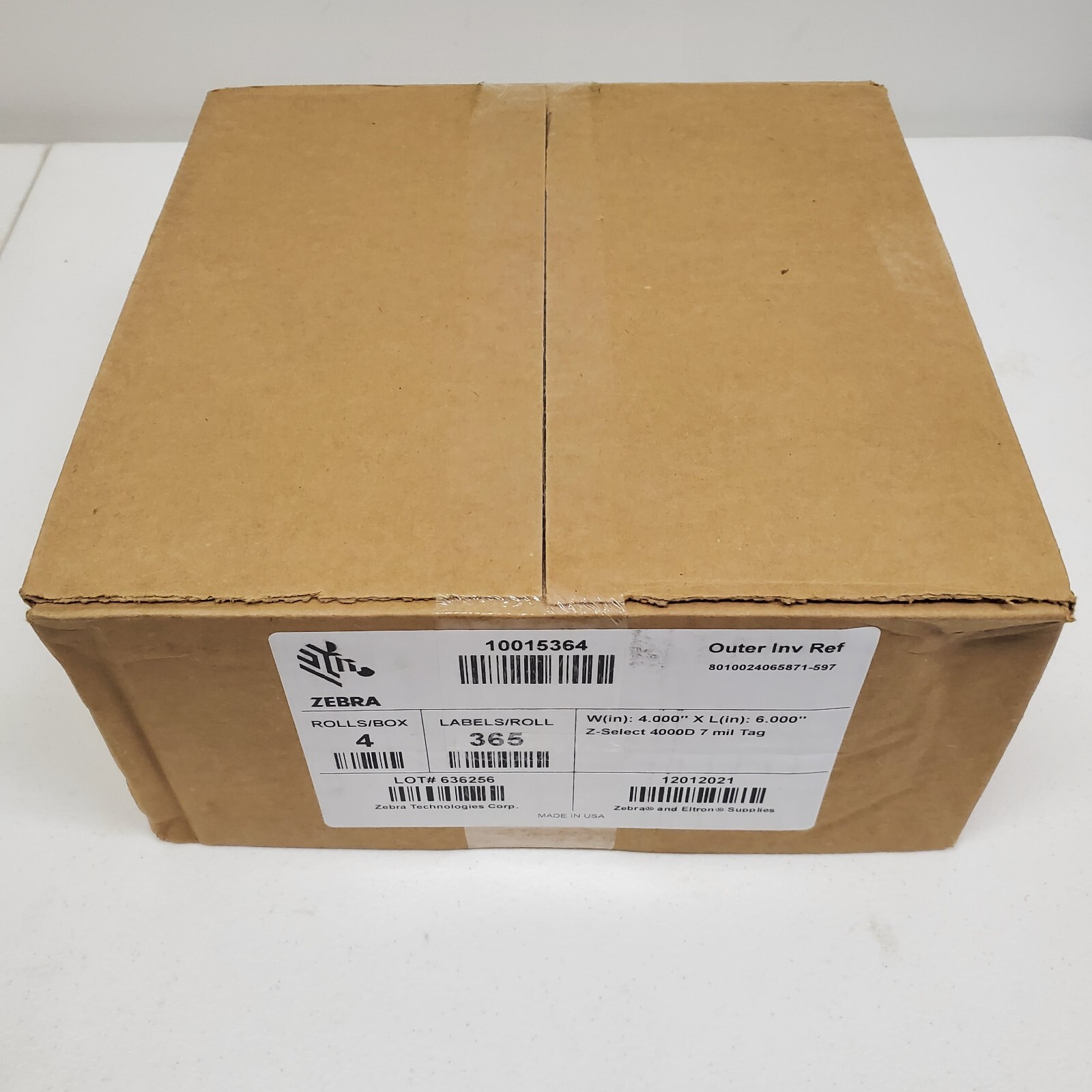 Zebra 4" x 6" Z-Select 4000D 7 mil Tag OEM Thermal Labels - 4 Rolls 10015364 NEW