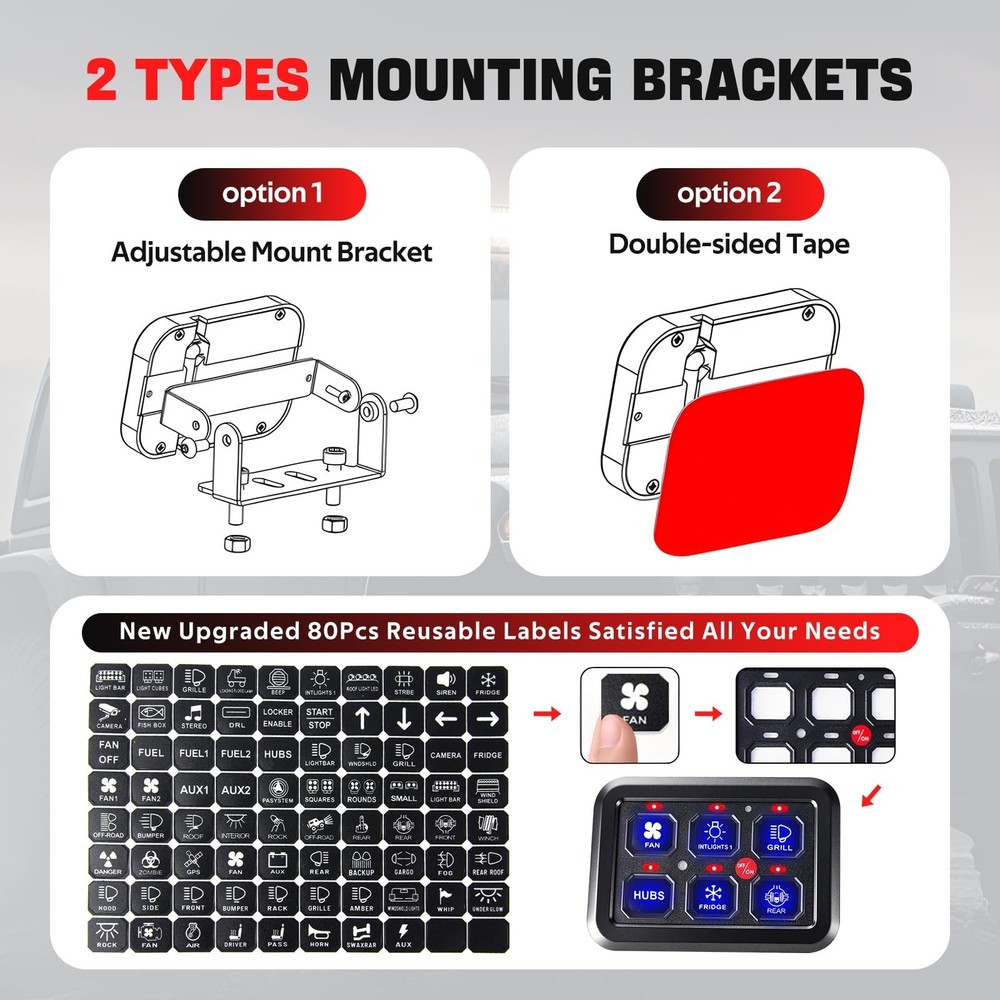 6 Gang Switch Panel with Automatic Dimmable On-Off LED Switch Pod Universal C...