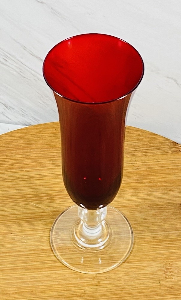 Vintage Ruby Glass Bud Vase 8”tall