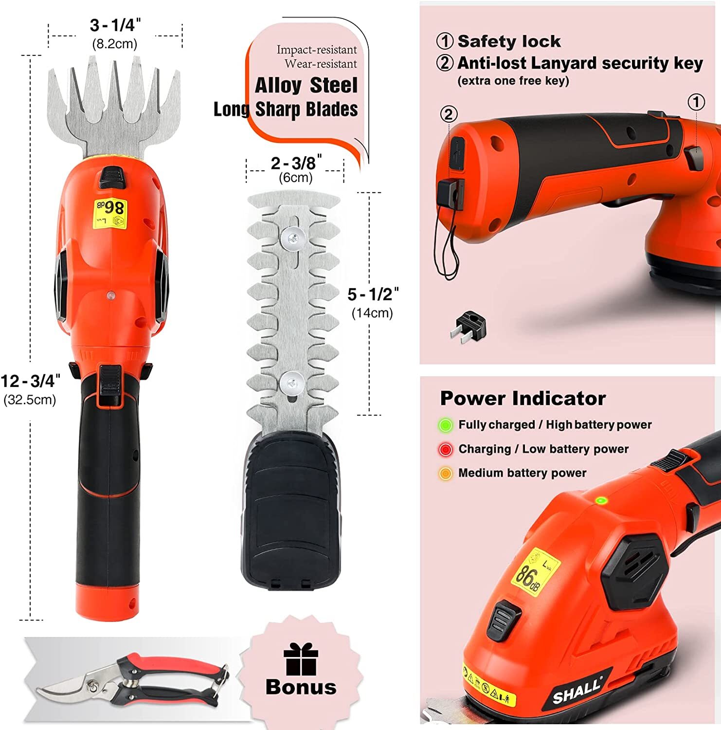 SHALL 7.2V Hedge Trimmer & Cordless Grass Shear-2 in 1 Handheld Grass Trimmer