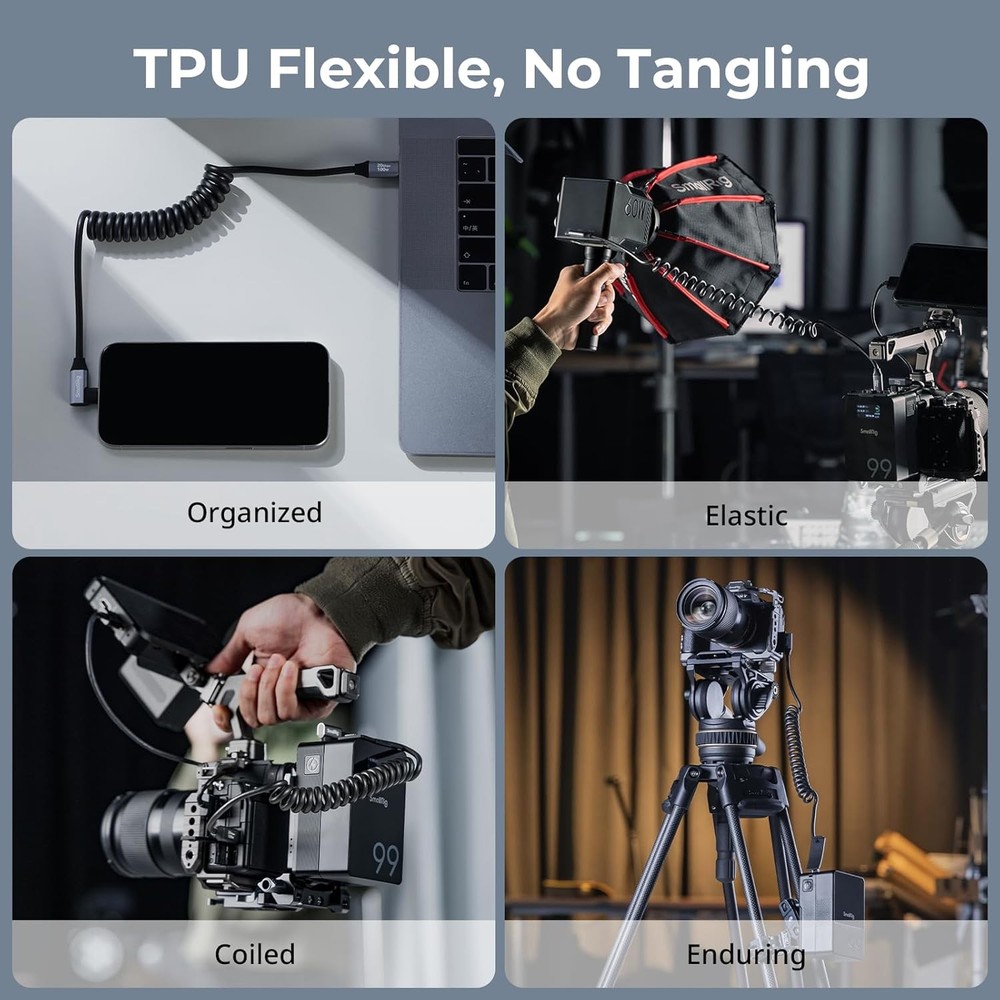 SMALLRIG USB C to C Coiled Data Cable (Straight Angled), 1.15FT-3.28FT