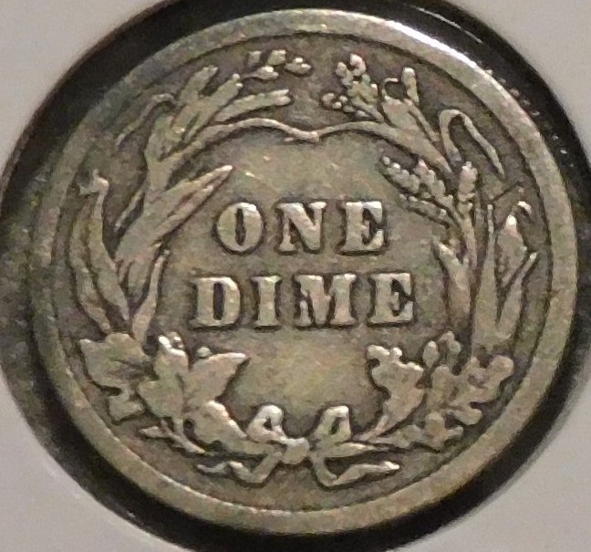 Silver Dime - Barber - 1908 (Partial Liberty. Nice coin for the grade.)